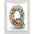 thumbnail image 1 of Letter Q Tapestry, Typographic Letter Font Design with Various Gaming Balls Athletic Kids Teamplay, Wall Hanging for Bedroom Living Room Dorm Decor, 40W X 60L Inches, Multicolor, by Ambesonne, 1 of 2