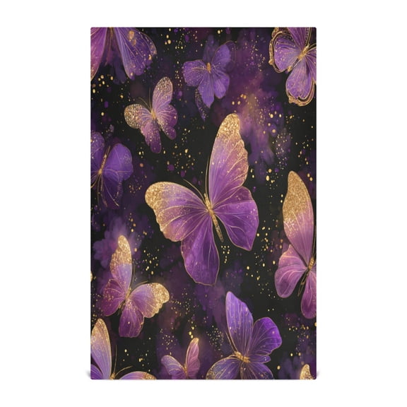 Qxltty Glowing Purple Butterfly Kitchen Towels 28 x 18 Inch Soft Cotton Linen Feel Dish Towels with Hanging Loop for Drying, Cleaning & Decor