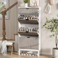 thumbnail image 3 of Ataucjin Shoe Storage Cabinet with 3 Flip Drawers, Farmhouse Fluted Shoe Organizer with Metal Legs, Freestanding Hidden Slim Narrow Shoe Rack for Entryway, Foyer, Hallway, 3 of 9