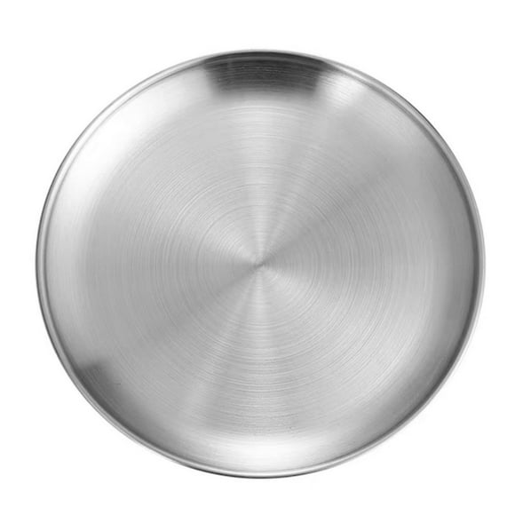 Dinner Plates, Round Rustproof Stainless Steel Round Pizza Tray Heat Resistant Even Heating Multifunctional for Cake for Cuisine