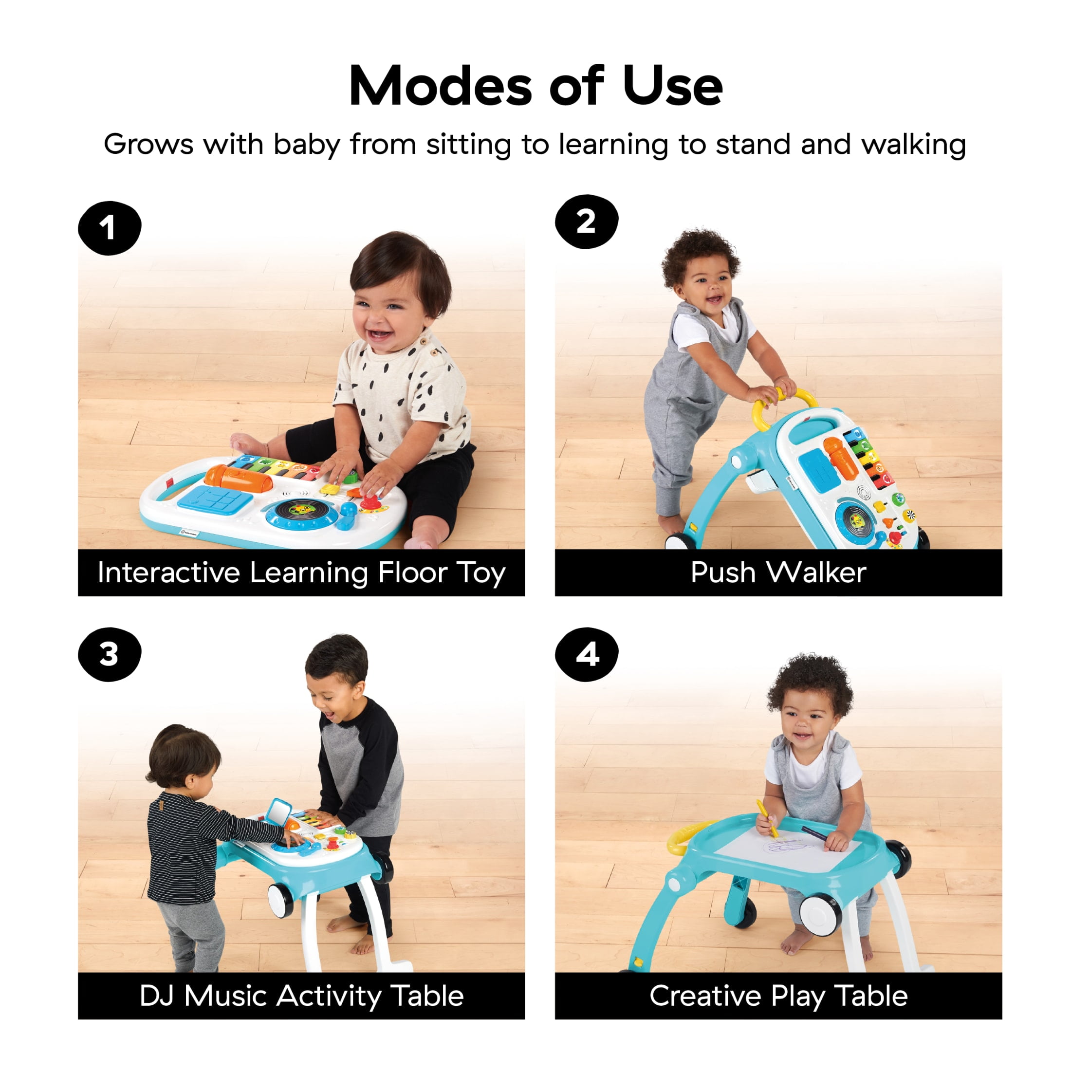 Baby Einstein Musical Mix ‘N Roll 4-in-1 Push Walker, Activity Center, Toddler Table and Floor Toy for 6 Months+ Unisex