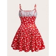 thumbnail image 2 of Red Floral Print Fit & Flare Mini Dress With Spaghetti Straps And Tie Front, 2 of 5