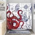 thumbnail image 3 of Red Nautical Octopus Shower Curtains for Bathroom Cool Ocean Kraken Saioat Pirate Theme Funny Octopus Bathroom Decor Polyester Fabric-72" x 72", 3 of 6
