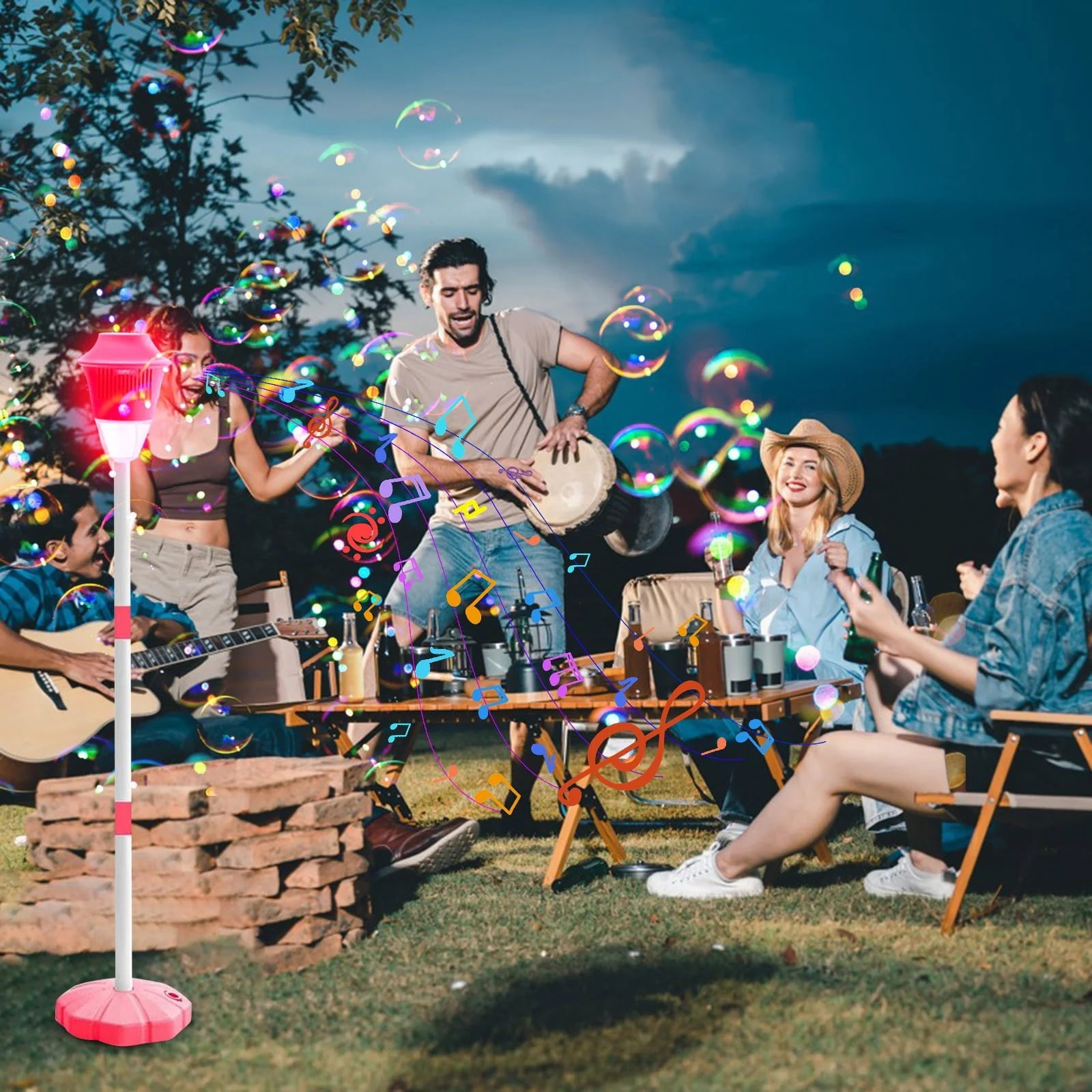 SINGOMON Bubble Machine, Outdoor Stand, with LED Light, Rechargeable, Adjustable Height, Suitable for Weddings and Birthday Parties, Red