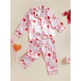 thumbnail image 3 of Suealasg 2PCS Little Girls Pajama Sets Long Sleeve Lapel Button Up Bow Heart Print Shirt Pants 1T 2T 3T 4T 5T 6T 7T Child Spring Fall Casual Sleepwear Loungewear Outfits, 3 of 8