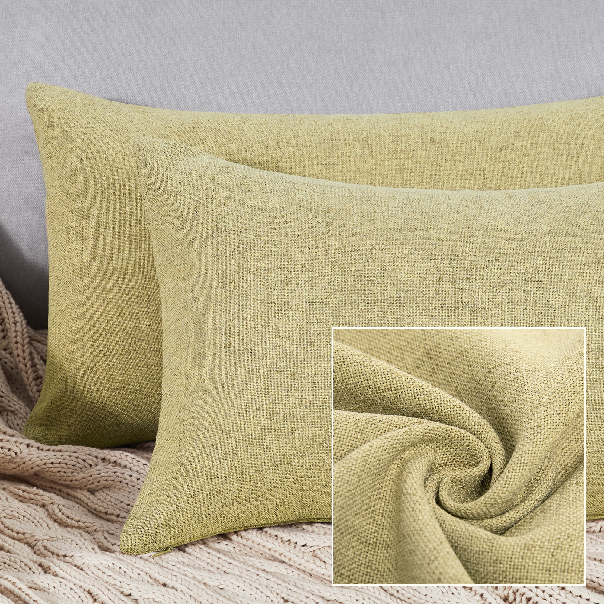 (4 pack) Deconovo Faux Linen Cushion Covers Decorative Pillow Case Covers with Invisible Zipper for Couch 12 x 20 inch Flax Yellow Set of 4 No Pillow Insert