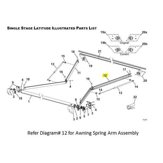 Carefree RV Awning Arm R001787-005 For Use With Latitude Patio Awnings; Electric; Motor Side; White; Single