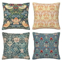 William Morris Pillow Covers 18x18 Inch Set of 4 The Strawberry Thieves Golden Bough Design Art Pillow Cases Square Decorative Cushion Covers for Sofa Couch