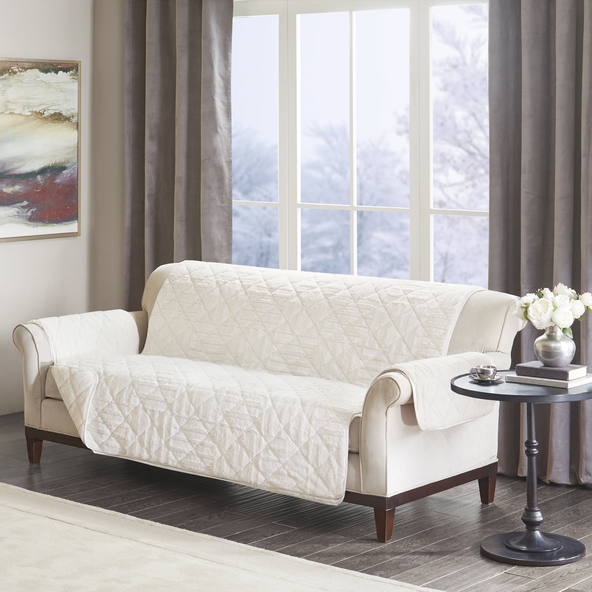 Home Essence Polar Reversible Checkboard Long Faux Fur Sofa Protector