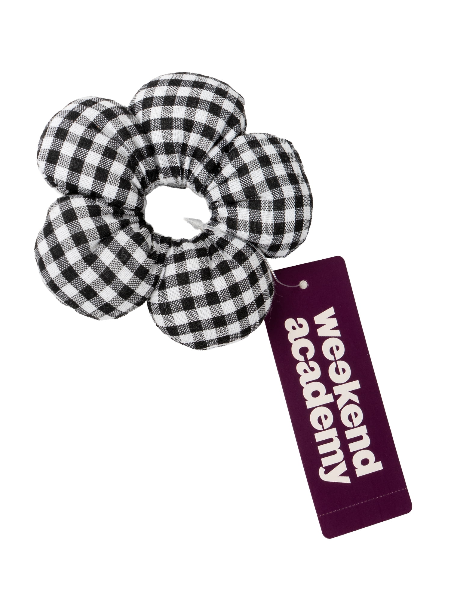 Weekend Academy Girls Gingham Flower Scrunchie, Black/White
