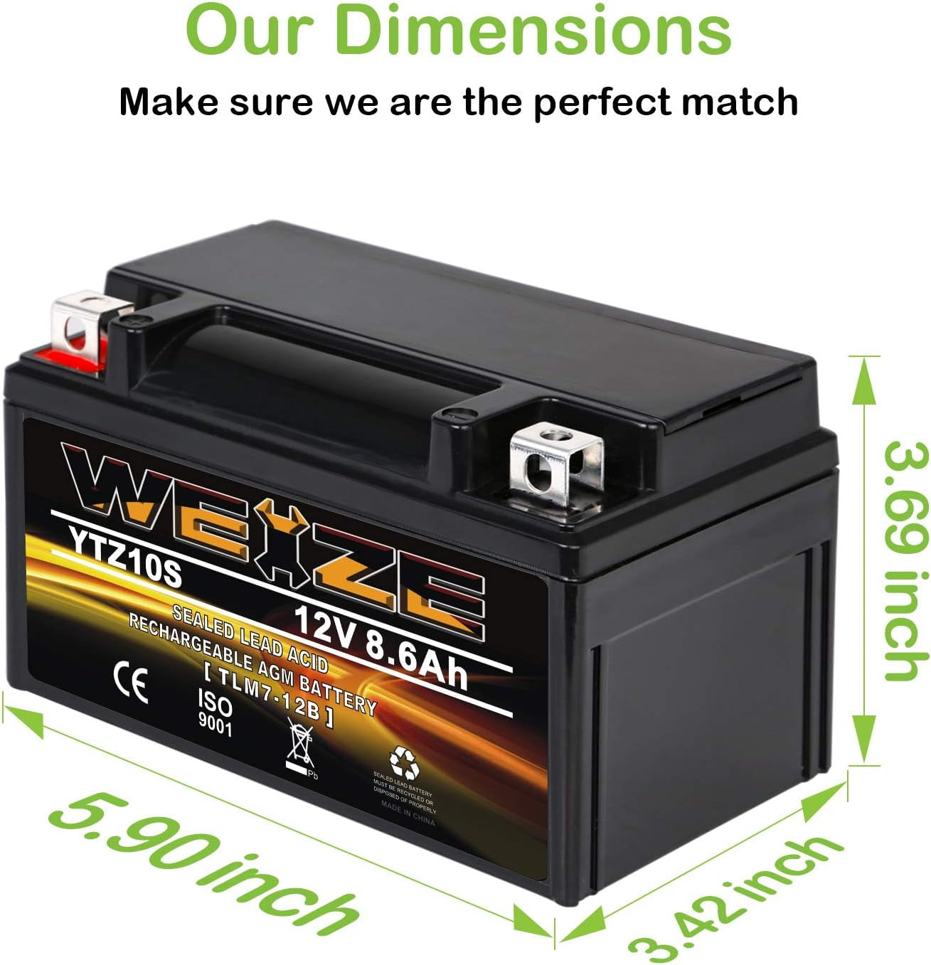 YTX14 BS ATV Battery High Performance - Maintenance Free - Sealed AGM YTX14-BS Motorcycle Battery compatible with Honda Suzuki Kawasaki Yamaha scooter snowmobile