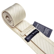 Barry.Wang Stripe Ties for Men Set Pocket Square Cufflinks Check Necktie Set Formal Silk