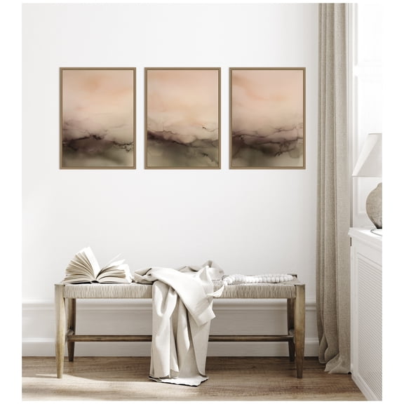 Kate and Laurel Dawn No. 1, No. 2, & No. 3 3 Piece Framed Canvas Wall Art Set by Amy Lighthall, Sylvie Dark Gold Modern Contemporary, Abstract Art for Wall Decor