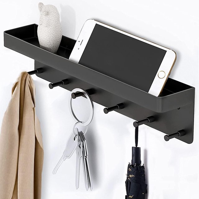 Tablero para llaves con estante, llavero de pared moderno, llave autoadhesiva de 6 ganchos BANYUO Hogar