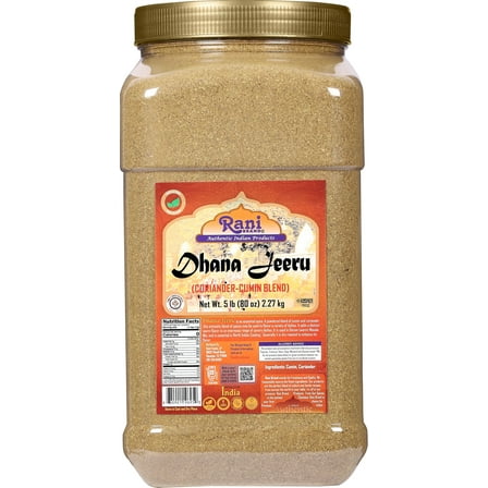 Rani Dhana-Jeeru (Coriander-Cumin Blend 50-50) Powder 80oz (5lbs) 2.27kg PET Jar ~ All Natural | Vegan | Gluten Friendly | Non-GMO | Kosher | Indian Origin