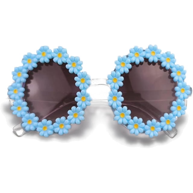 Lunettes de Soleil à Fleur Ronde pour Filles, Lunettes Mignonnes en Forme de Fleur Rétro Marguerite pour Enfants Protection UV 400