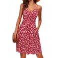 thumbnail image 2 of VBVC Women's Spaghetti Strap V-Neck Floral Dress , Summer Casual Dresses For Women,Ladies' Wrap Waist A Line Mini Dress with Pockets,Red,S-2XL, 2 of 6