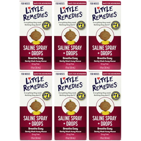 Little Remedies Saline Spray and Drops | Safe for Newborns | 1 Fl Oz (Pack of 6)