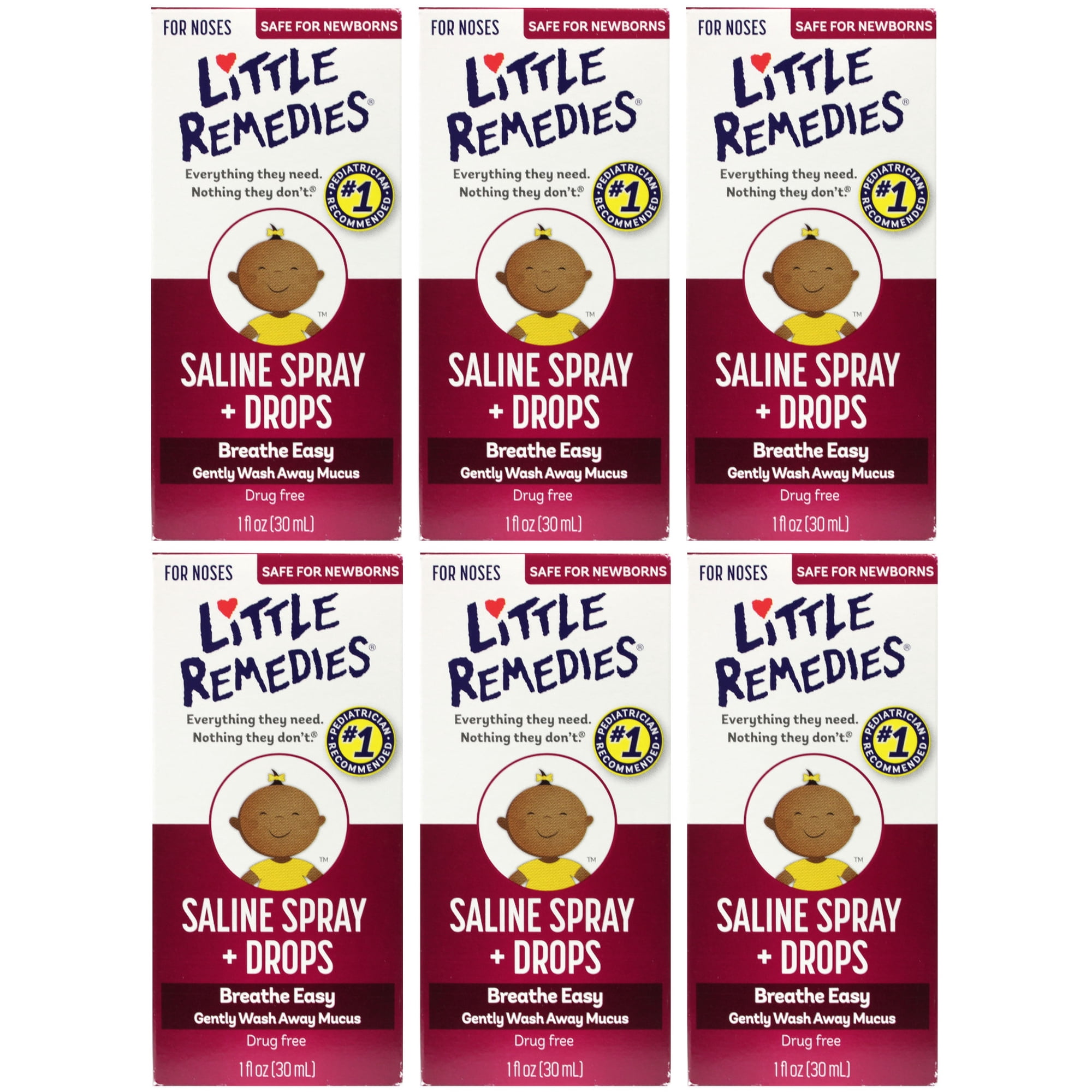 Little Remedies Saline Spray and Drops | Safe for Newborns | 1 Fl Oz (Pack of 6)