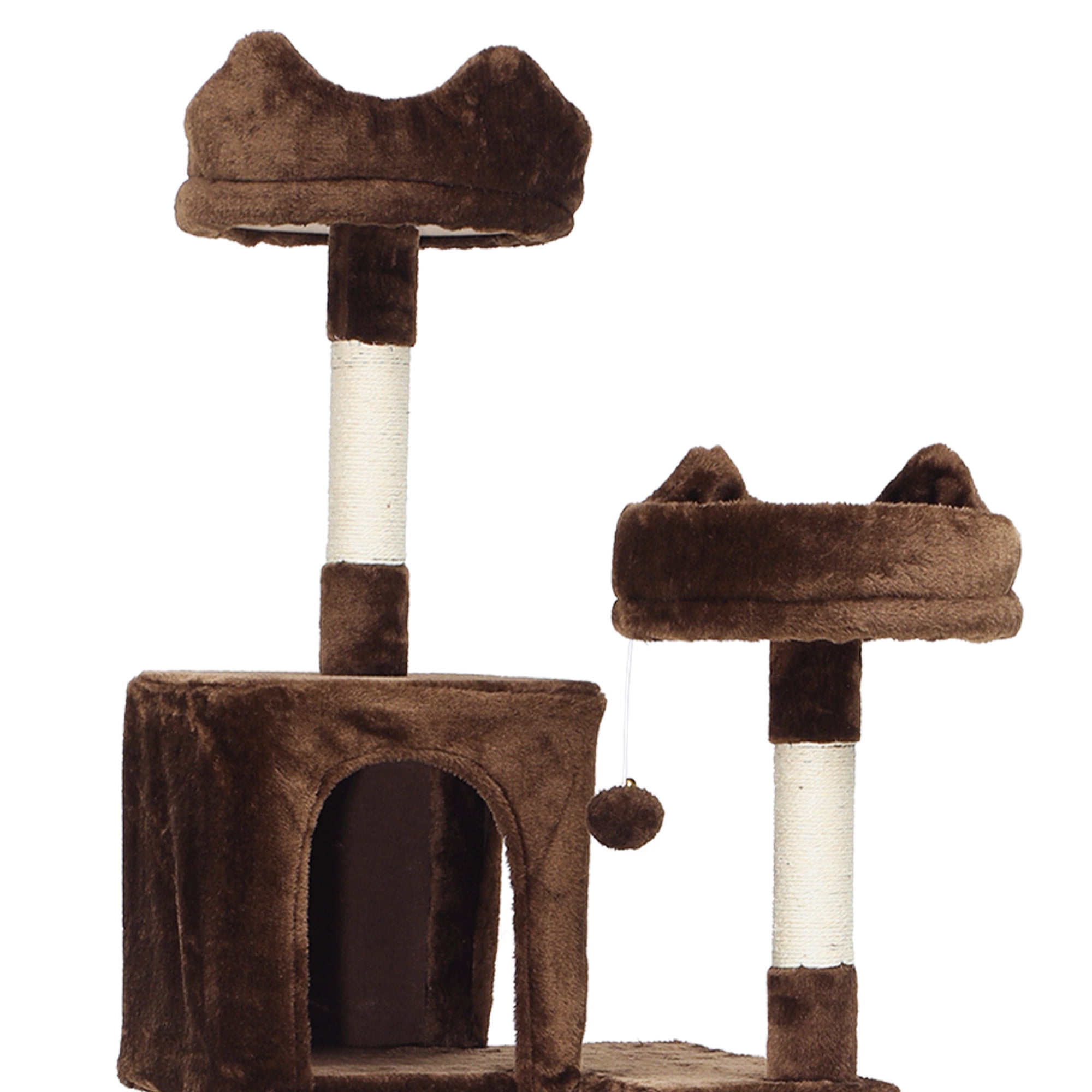 Dextrus 75" Tall Cat Tree for Large Cats, Multi-Level Play Tower Condo with Sisal Ramp Scratching Post & Hammocks, Brown