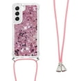 thumbnail image 3 of Long Crossbody Lanyard Clear Case for Samsung Galaxy S23 5G with Adjustable Neck Strap, Glitter Sparkly Bling Quicksand Phone Cover Cases for Samsung Galaxy S23 5G QKG Rose Gold, 3 of 14