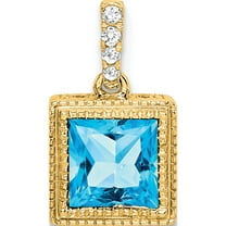 14K Yellow Gold Square Blue Topaz And Diamond Pendant (Width 8.3) (Length 14.2) - Jbsp