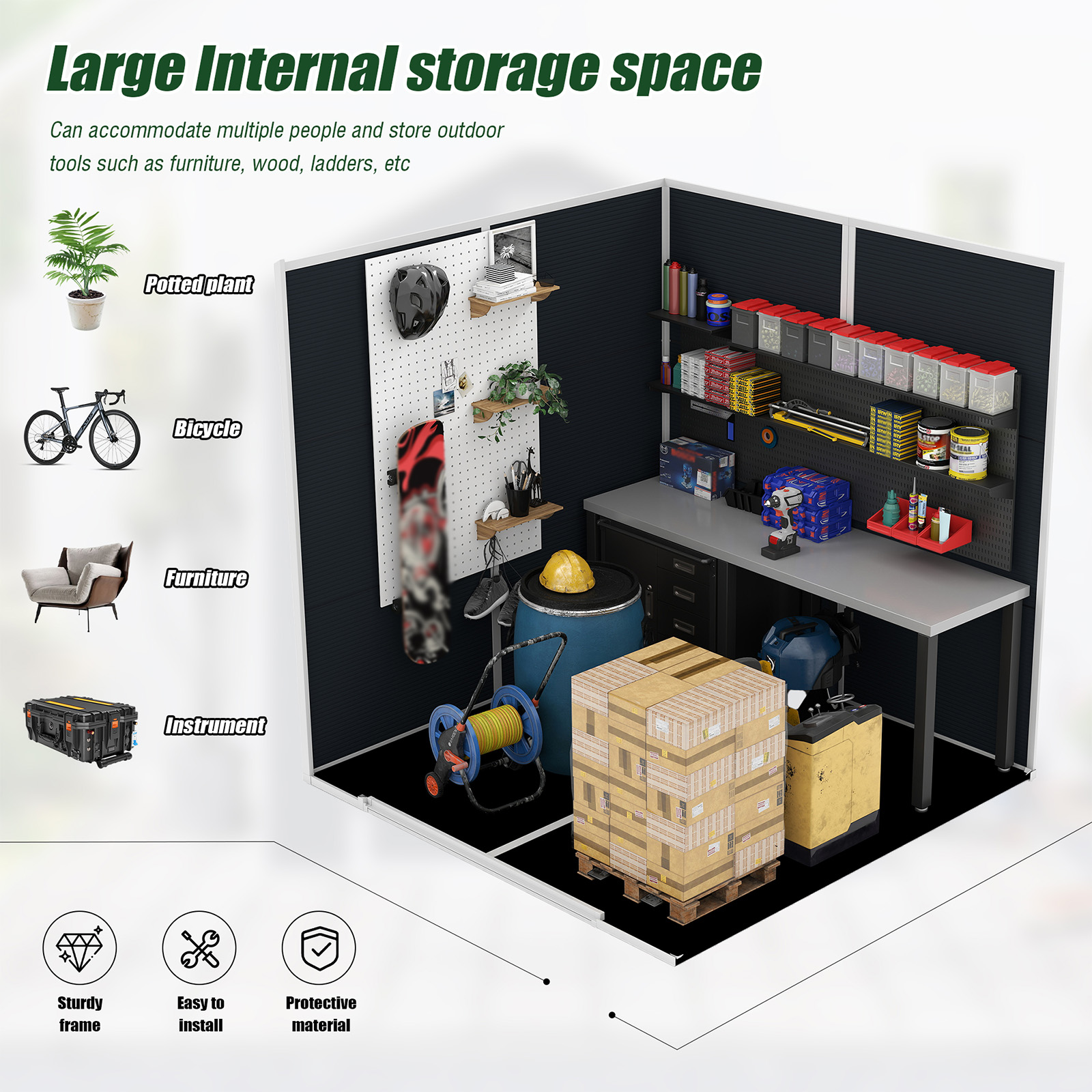6x6 FT Resin Outdoor Storage Shed, Waterproof Plastic Garden Shed, Large Storage Space, Lockable Doors & Windows, Plastic Tool Shed, 12mm Thick PP Board (4X8 FT)