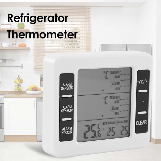 Termómetros De Refrigerador Termómetro digital inalámbrico para refrigerador interior y exterior con pantalla de sensor de 2 piezas