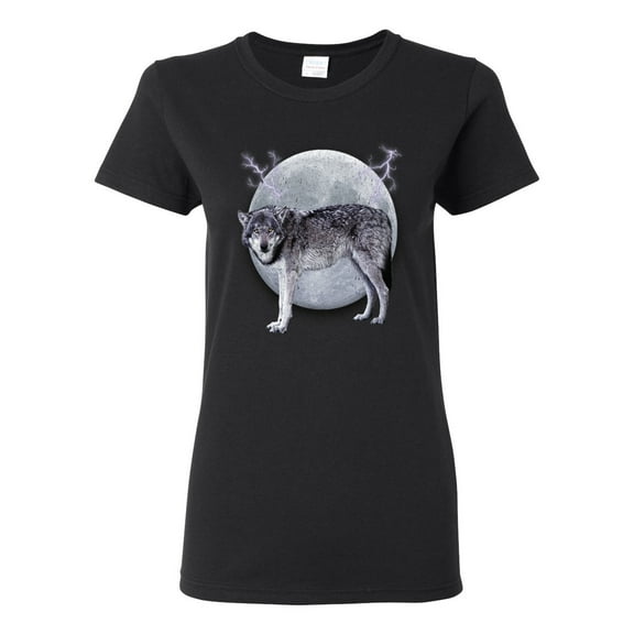 Wild Bobby Full Moon Cute Arctic Mountain Snow Dire Wolf Women Graphic Tee