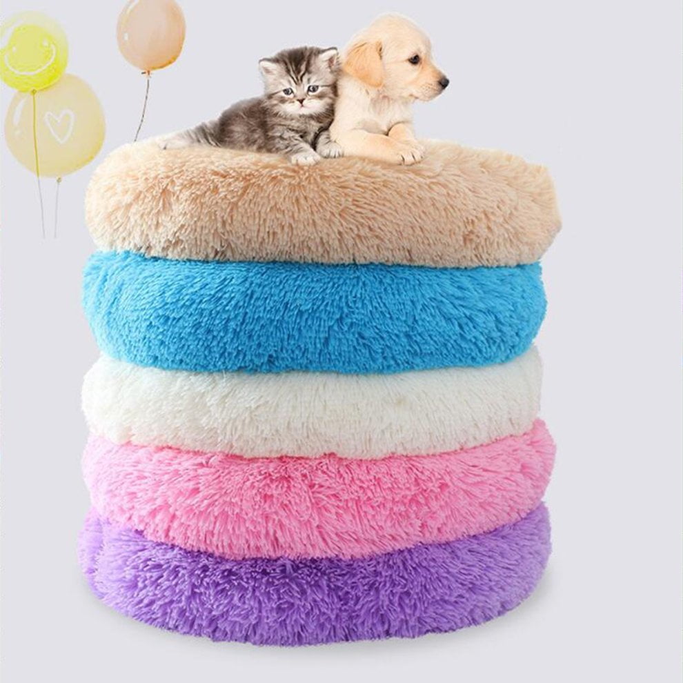 Warm Fleece Dog Bed Fluffy Winter Warm Round Pet Donut Cuddler Lounger Cushion For Small Medium