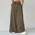thumbnail image 2 of Lmueinov Women's Paperbag Waist Bow Tie Wide Leg Pants, Casual Hemp Polyester Blend Flowy High Waist Trousers with Pockets, S-XL, 2 of 4