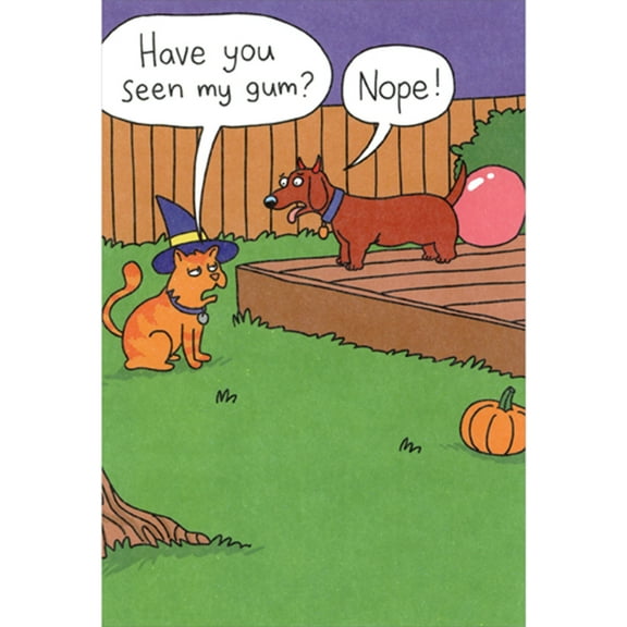 Recycled Paper Greetings Seen My Gum Dog and Cat Wearing Costumes Funny / Humorous Halloween Card