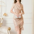 thumbnail image 5 of SWSMCLT Women's Sequin Fringe Dress Surplice Flapper Glitter Tassels Sleeveless Irregular Hem Party Wedding Cocktail Bridesmaid V-Neck Formal Dresses Homecoming Hoco Golden 8, 5 of 5