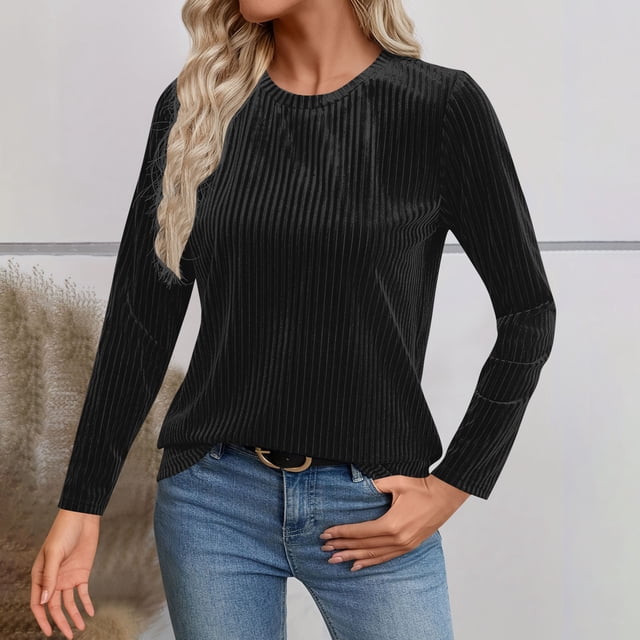 Ounisa Long Sleeve Shirts for Women Casual Fashion Loose Fit Womens Tops Crewneck Basic Pullover Tunics