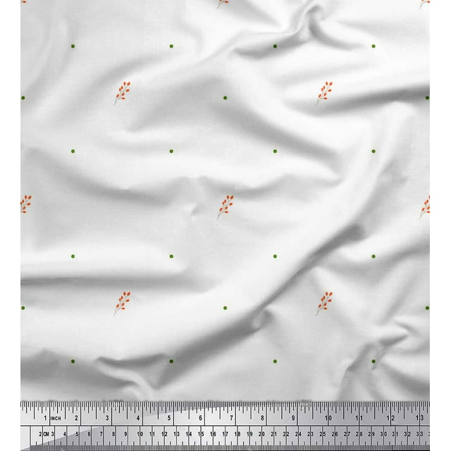 Soimoi White Poly Georgette Fabric Flower Buds & Dots Print Fabric by the Yard 42 Inch Wide