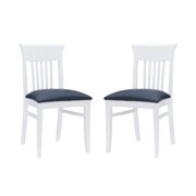 Linon Walcott Set of 2 Slat Back Dining Chairs Faux Leather Seats in White Wood