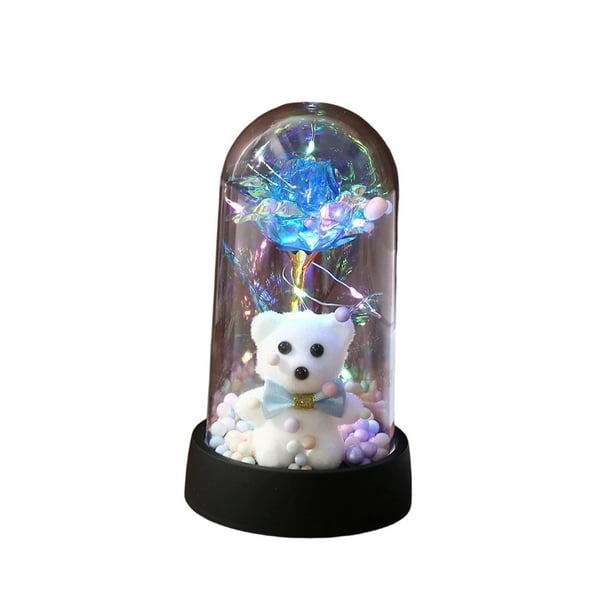 Specollect 3 Pcs Valentine's Day Rose Bear Night Light - LED Preserved Flower in Glass Dome, Romantic Decorative Ambient Light for Desktop, Bedside, Gift 8.5*15.5CM