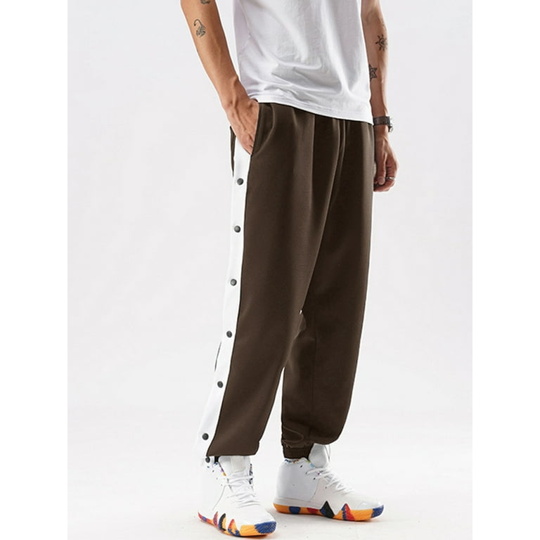 Men's Tear Away Pants, Loose Fit Basketball Pants High Split Snap Button  Sweatpants 