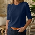 thumbnail image 6 of Wovilon Women's Half Sleeve Crew Neck Top, Solid Color Basic T-Shirt, Lightweight Stretch Casual Tee, Relaxed Fit Summer Blouse for Everyday Wear, 6 of 7