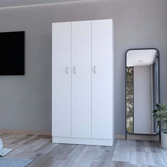 7DAY'S Wardrobe Erie, 4 Storage Shelves, 2 Drawers and 3 Doors, White Finish