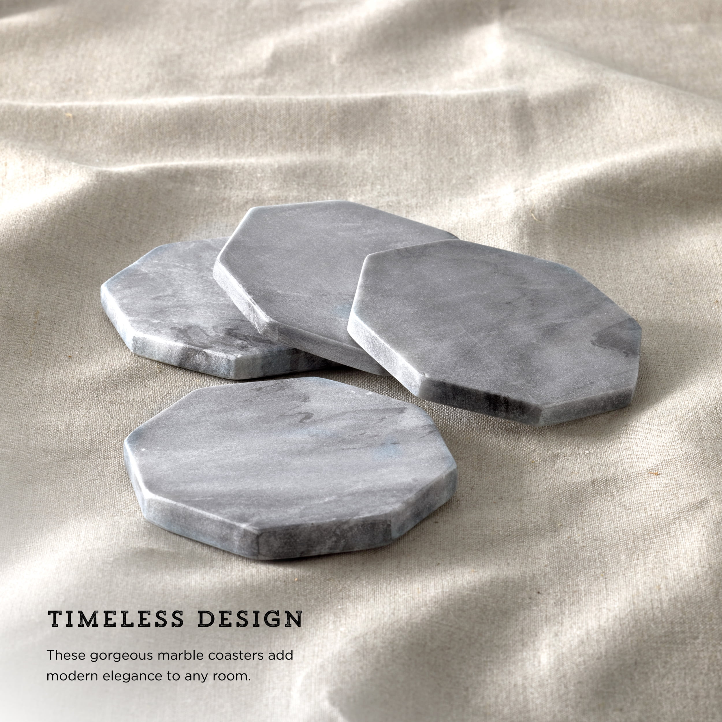 Kamenstein 4 Piece Hexagon Mable Coaster Set, Grey
