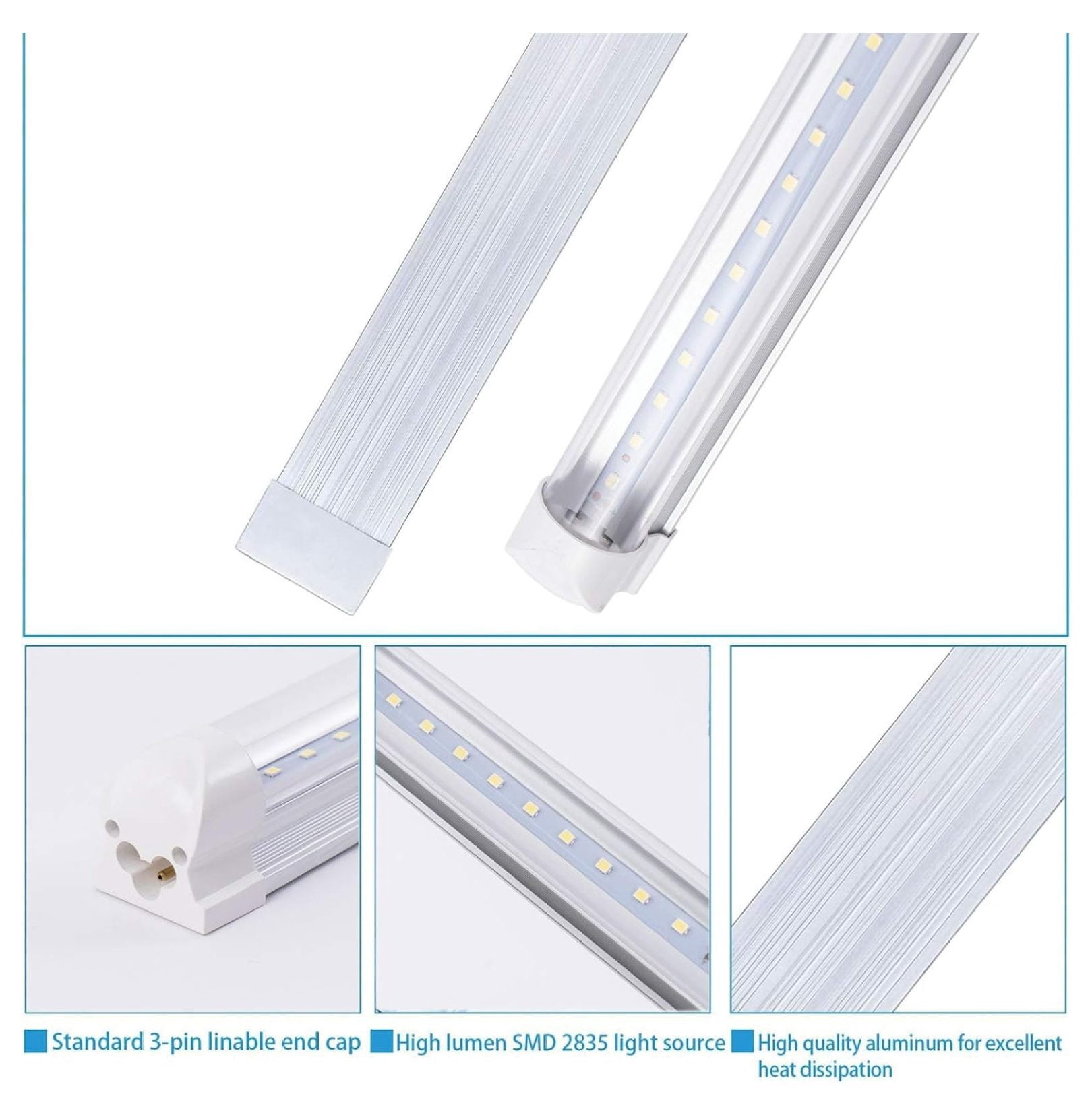 6 Pack LED Shop Light Fixture, 4FT 24W 6000K Daylight White Clear Cover Linkable Beer Cooler Light, T8 LED Integrated Tube Lights with On/Off Plug Cable for Garage,Work and Workshop