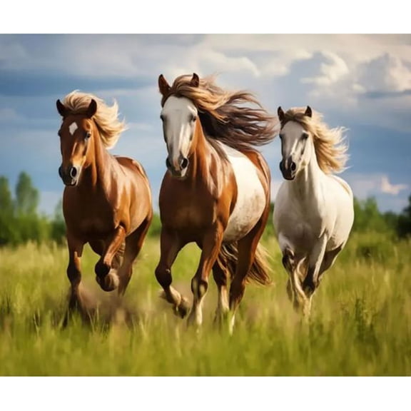 36" X 44" Panel Fall Running Free Horses Stallions Brown Cotton Fabric D368.73