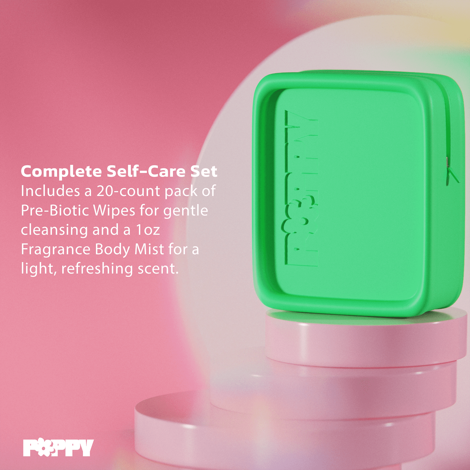 Poppy All-in-One Intimate Care Feminine Hygiene Kit for Women, pH Balance Wipes, Body Mist, Personal Hygiene, 3 Piece