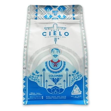 Café Cielo Colombia, Single Origin - Medium Roast - 100% Select Arabica Coffee – (Whole Bean 12 Ounce Bag 340g), Notes: White Chocolate, Panela, Caramel, Mango.