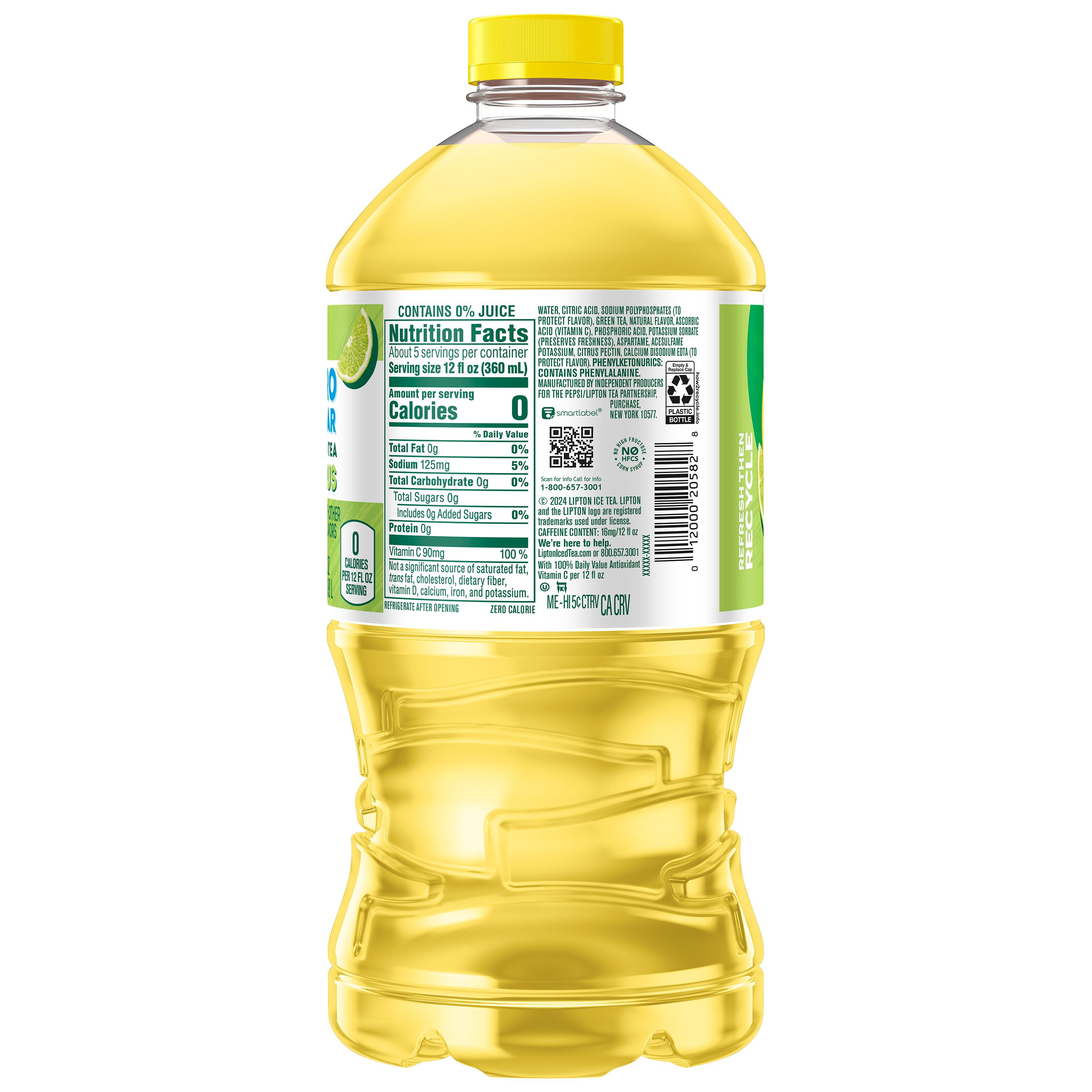 Lipton Green Tea Citrus Zero Sugar Iced Tea, 64 fl oz Bottle
