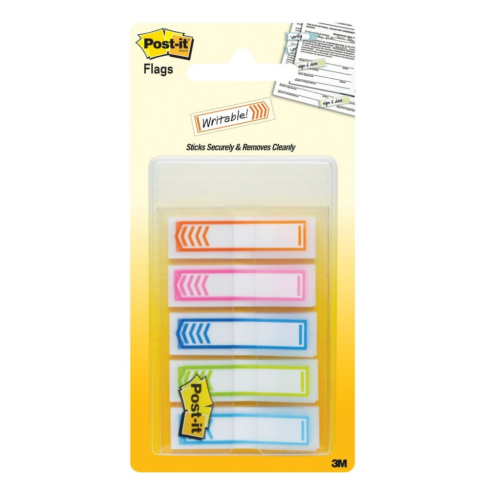 Post it Sign Here Message Flags, Assorted Colors, 1/2 in, 20/Color, 5 Ct