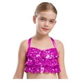 thumbnail image 3 of Aislor Girls Shiny Sequins Halter Tassel Crop Top with Mini Skirt Set Latin Jazz Salsa Samba Rumba Dancewear Hot Pink 8, 3 of 7
