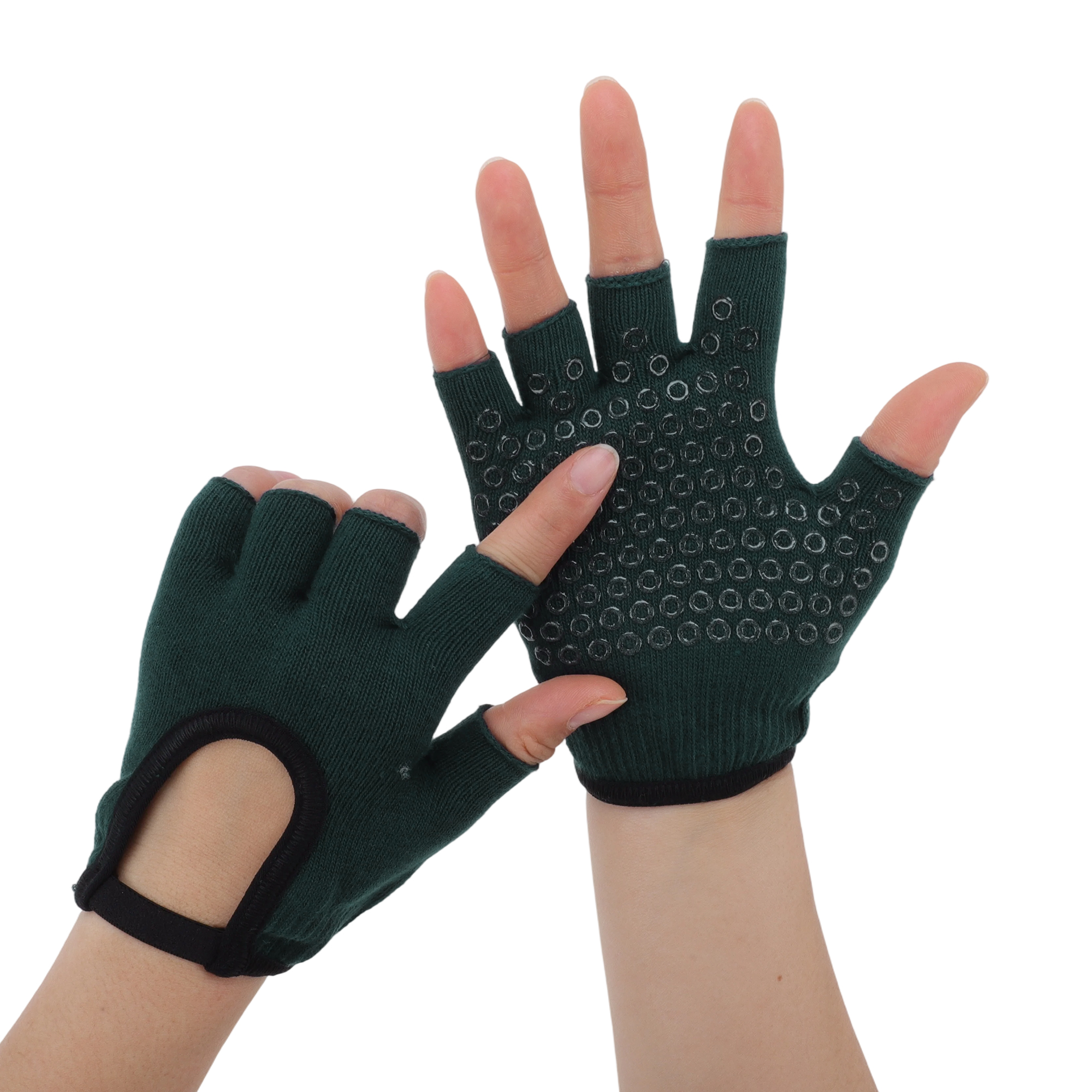 Unique Bargains Anti-slip Fingerless Yoga Gloves One Size Blackish Green