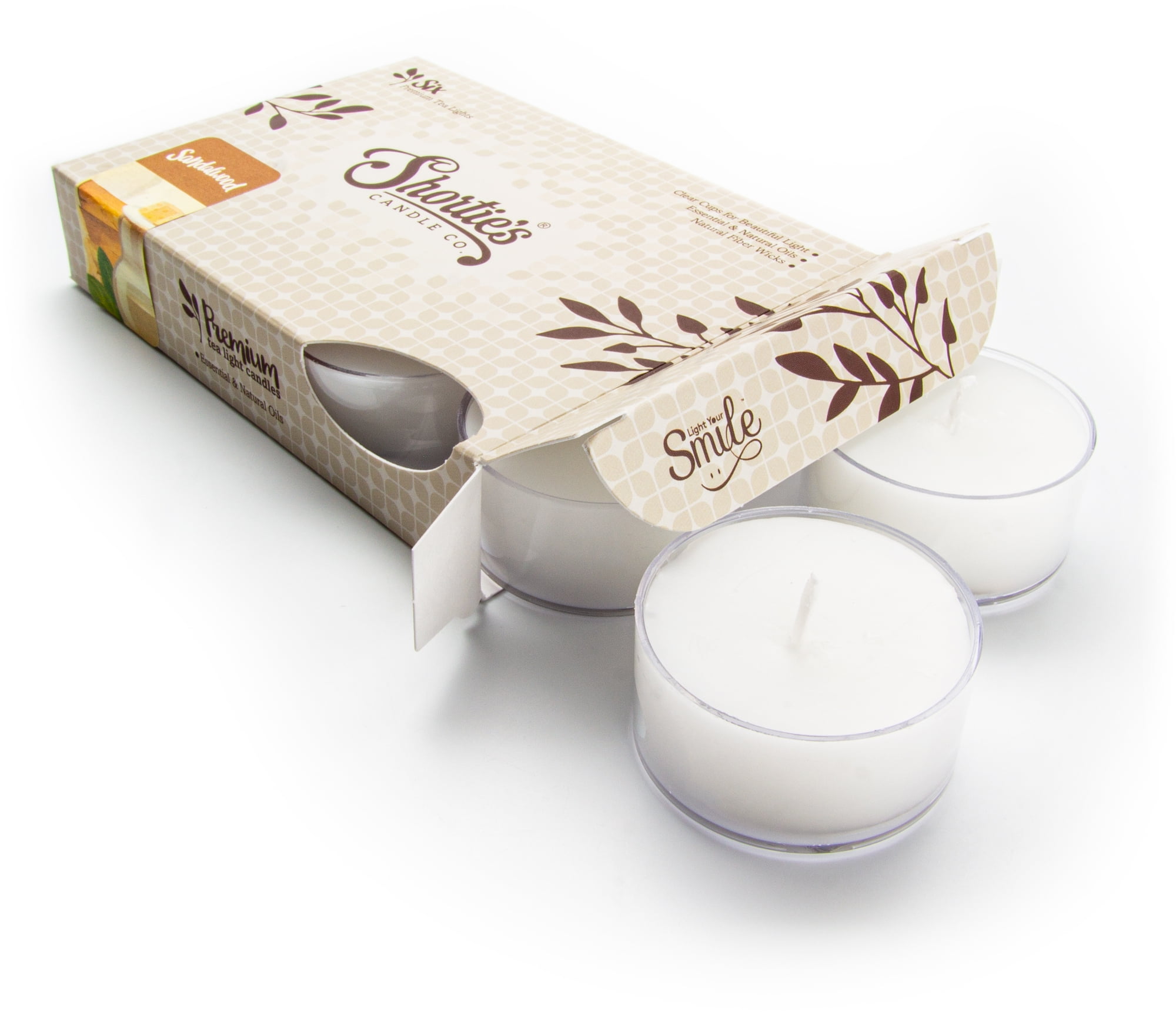 Pure Sandalwood Tealight Candles - Highly Scented with Natural Oils - 6 White Hand Poured Tea Lights - Clear Container for Beautiful Candlelight - Incense & Earth Collection
